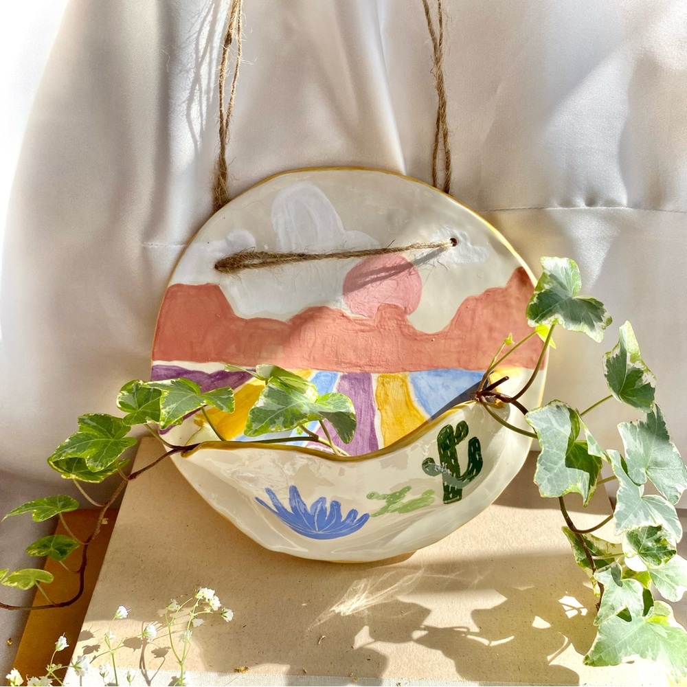 Handmade Ceramic Valley Wall Hanging Planter, pottery, plant,ceramic wall pocket